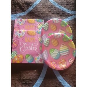 Pink Easter‎ Egg 6 7/8 inch Plates and Napkins for 16 people